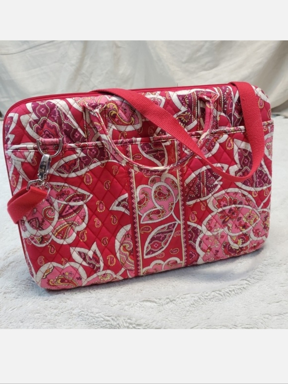 Vera Bradley Red Pink White Floral Quilted Hard Laptop Purse Strap‎ Bag Case